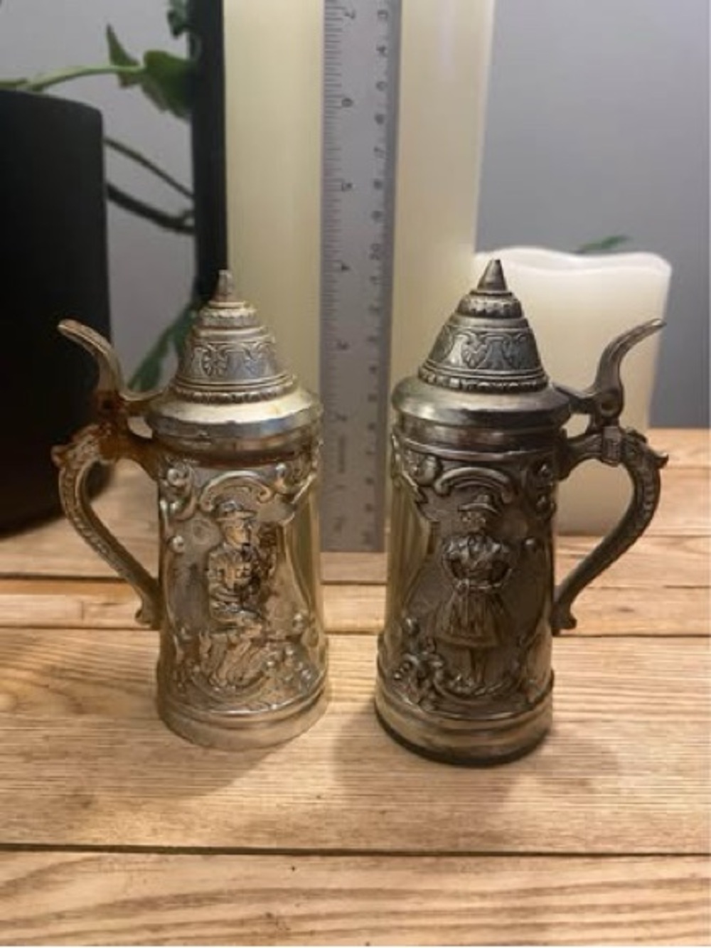 Vintage Novelty Miniature Plastic German Beer Stein Salt & Pepper Shakers